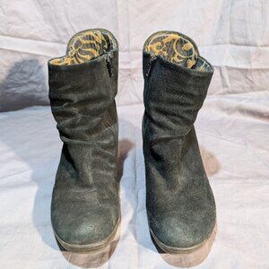 Fly London Black Suede and Leather Sipper Ankle Boots Women Size 38